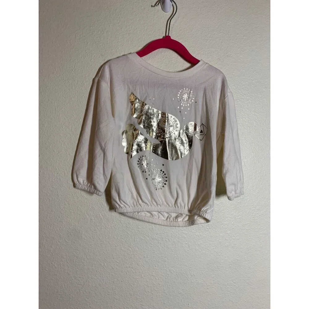 NWT Gymboree T-Shirt Long Sleeve Dove Graphic Tee Metallic Beige Girls Size 2T